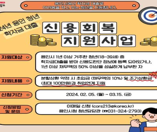 용인특례시, 학자금 대출 청년 신용 회복 위해 최대 100만원